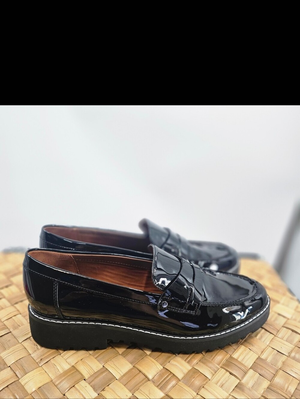 Franco Sarto Black Patent Slip-On Loafers Size 9.5